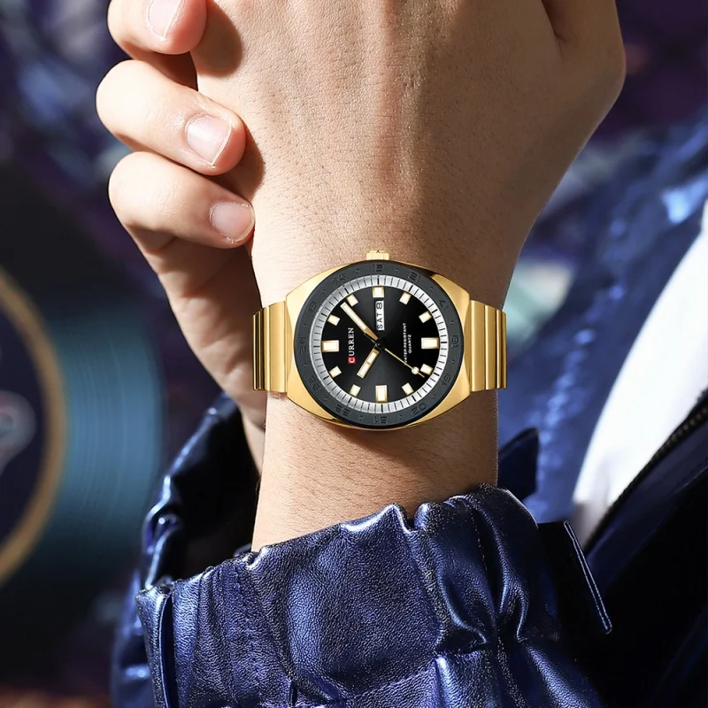 カレン-ステンレススチールストラップ付きメンズクォーツ時計,発光,防水,シンプル,カジュアル,ファッション,カレンダー,高級ブランド,8473