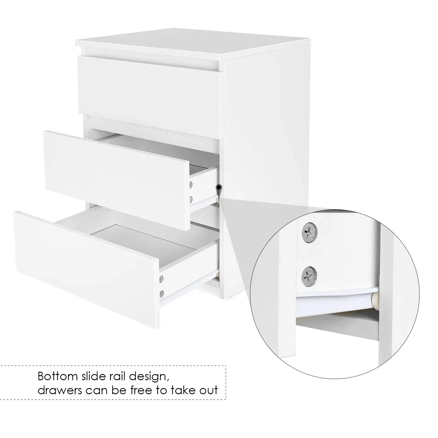 طاولة بجانب السرير بيضاء من Getone، خزانة صغيرة بجانب السرير، منضدة، خزانة ذات أدراج مع 3 أدراج لغرفة النوم