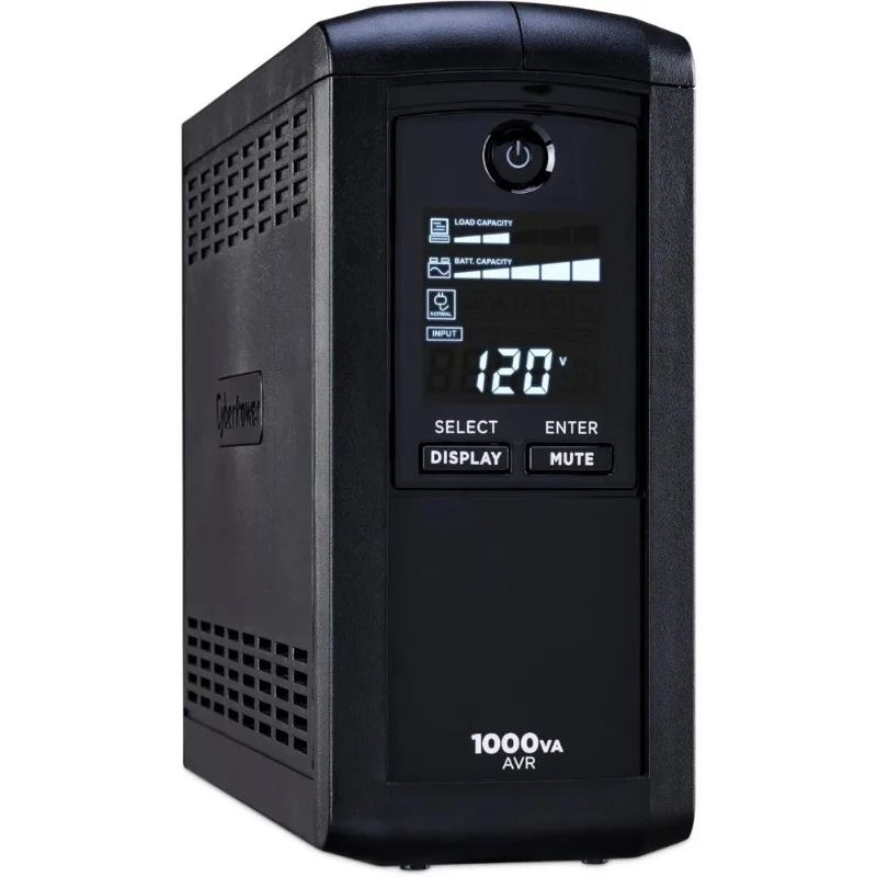 

Intelligent LCD UPS Battery Backup and Surge Protector 1000VA 600W 9 Outlets AVR Mini Tower UL Certified