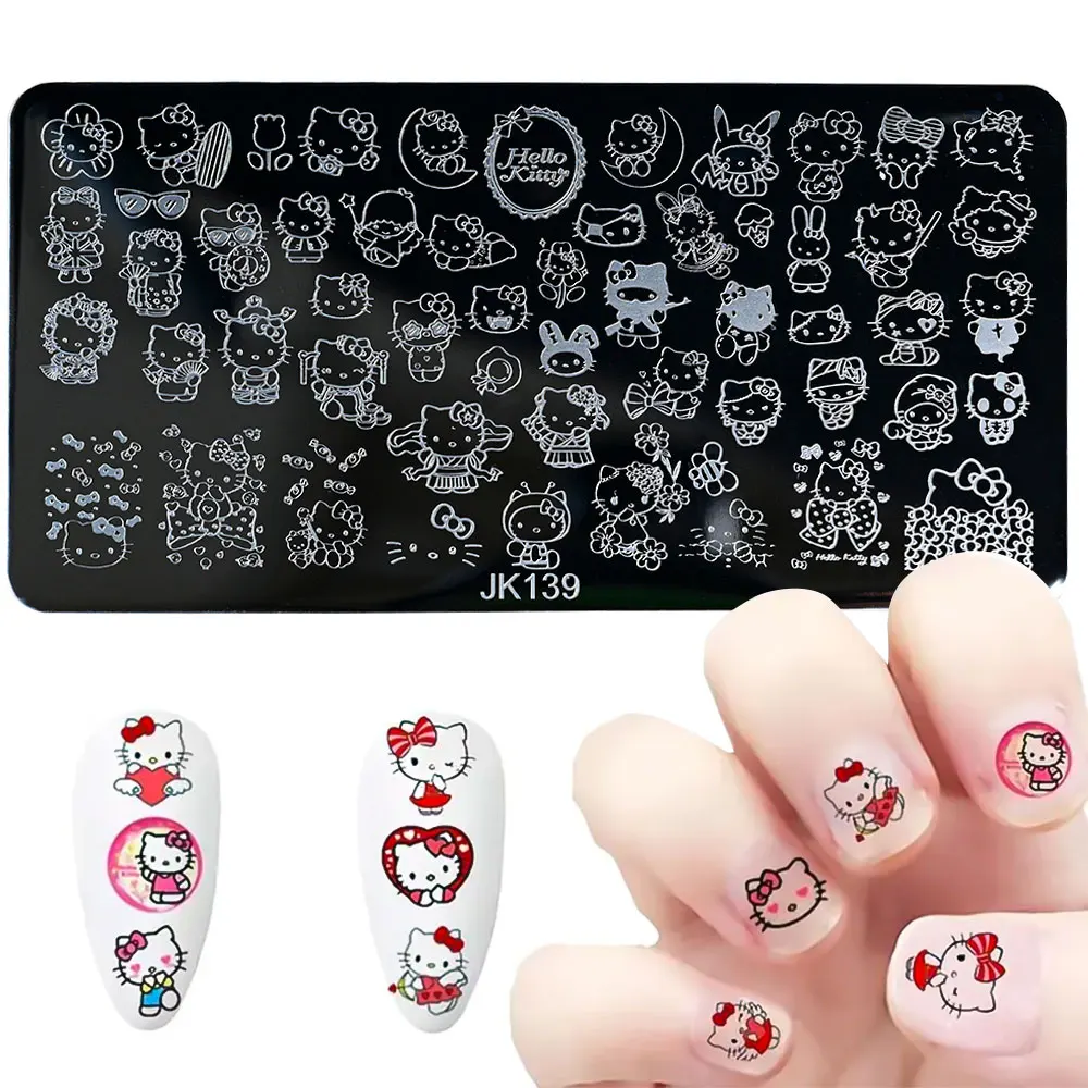 1 unidad de pegatinas de placa de estampado de uñas 3D de Hello Kitty y Kuromi, dibujos animados Kawaii, Anime japonés, plantilla de impresión para decoración de uñas, suministros de herramientas *