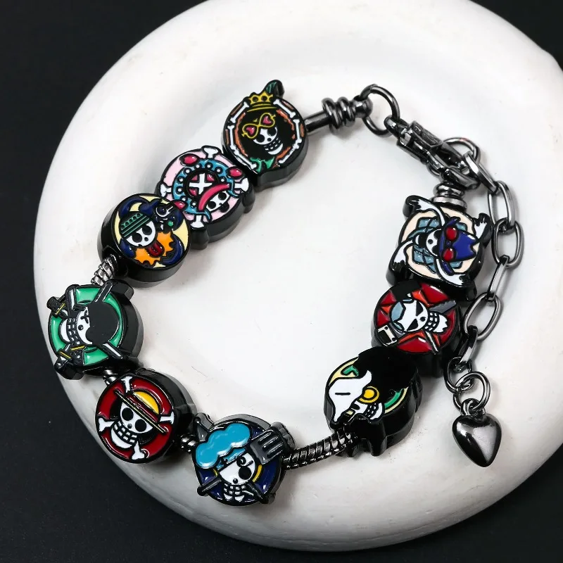 

Cartoon anime peripheral One Piece logo luffy bracelet DIY Bead Charms Alloy Drip Oil Bracelet Jewelry birthday gift