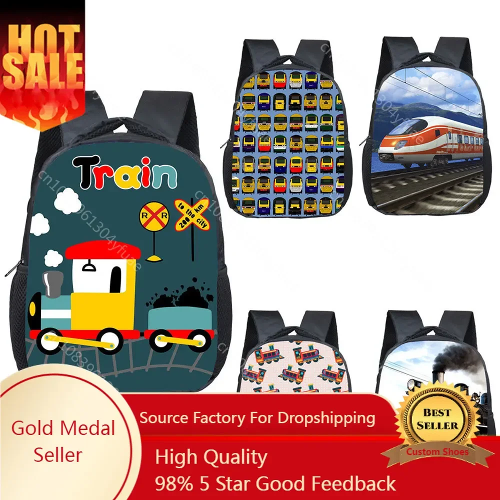 

12 Inch Cartoon Train Locomotive Print Backpack Loco Children School Bags Kids Kindergarten Bags Baby Toddler Backpacks Bookbag