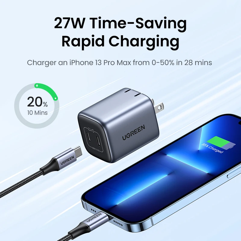 【US Plug】UGREEN GaN 45W USB Charger PD QC 3.0 Fast Charger Quick Charger For iPhone 15 14 Pro Phone Charger for Samsung S24 S23