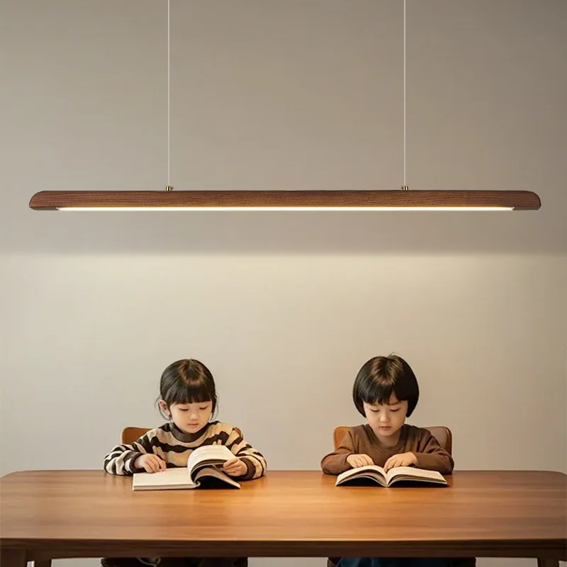 

Vintage-style solid wood dining room pendant lamp, walnut color new Chinese bar counter straight lamp, minimalist dining table
