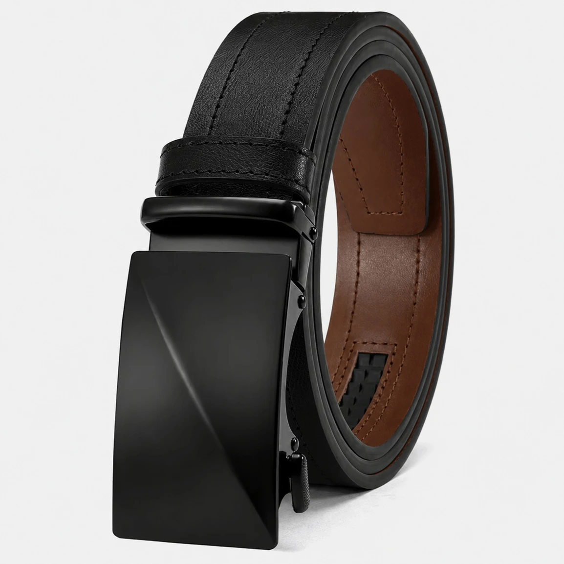 Mens Leather Ratchet Belt - Automatic Buckle Belts for Dress Pants Jeans, Micro-adjustable, Smooth Sliding Track Casual Jeans
