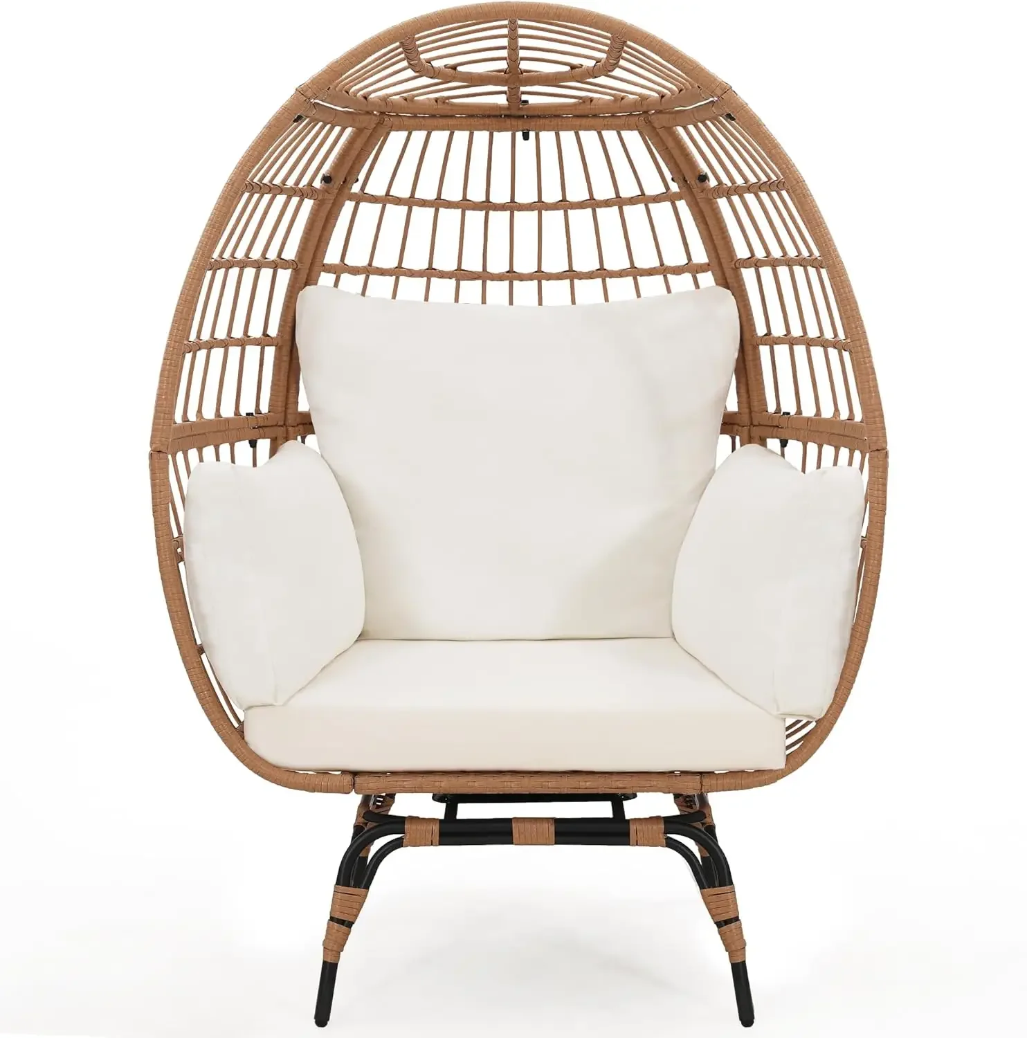

360 Swivel Rattan Egg Chair for Adult, Indoor Outdoor Patio Large Wicker Egg Chair with overstuffed Cushions, 440lb Weight