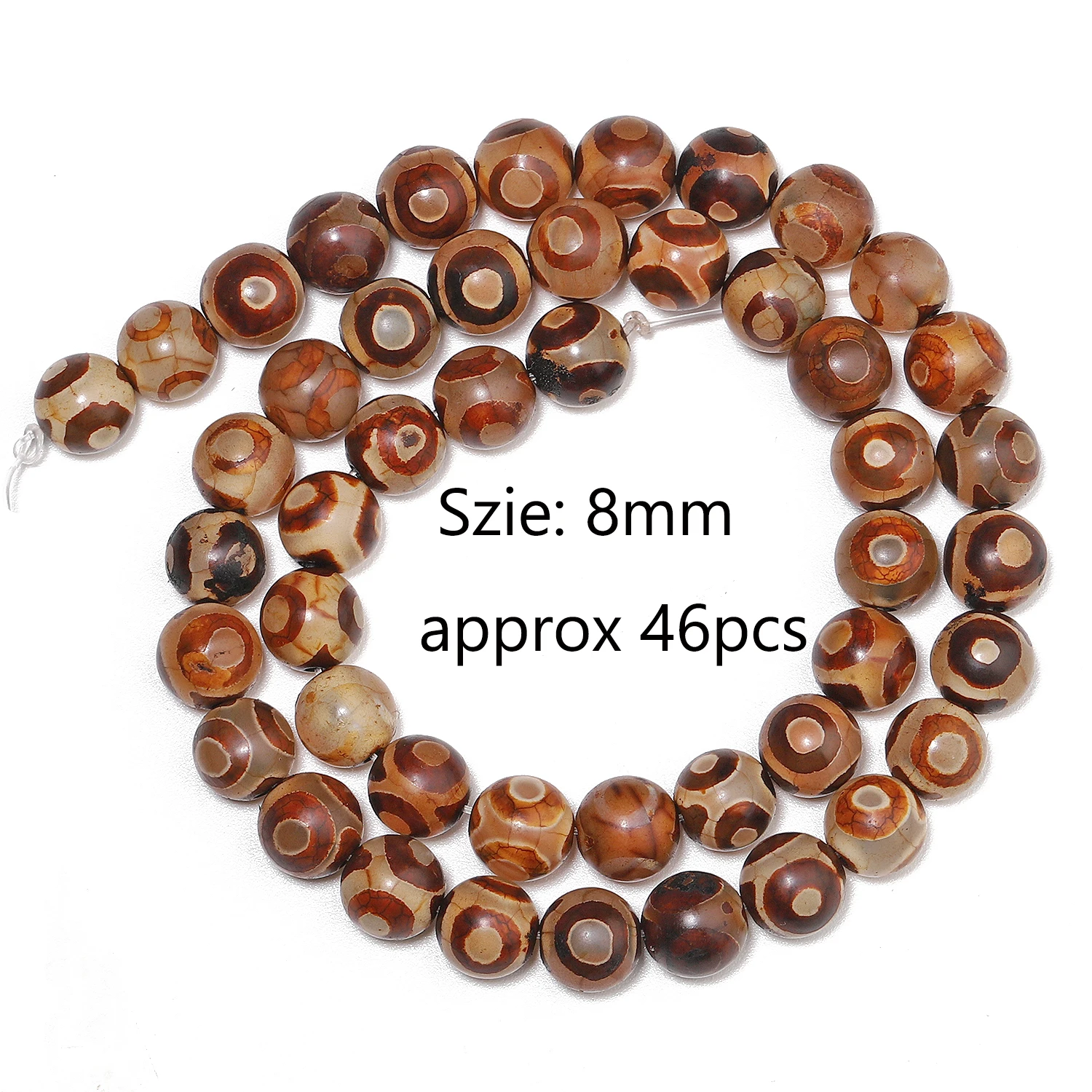 8mm Natural Yellow 3 Eey DZI Agate Stone Beads Round DIY Handmade  Spacer Loose Bead for Jewelry Making Bracelets Necklace