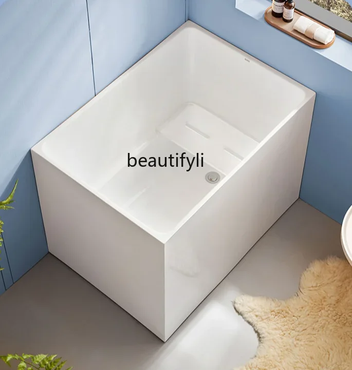 

Small Apartment Home Bathtub Sitting Acrylic Square Japanese Independent Mobile Deep Bubble Mini Bathtub