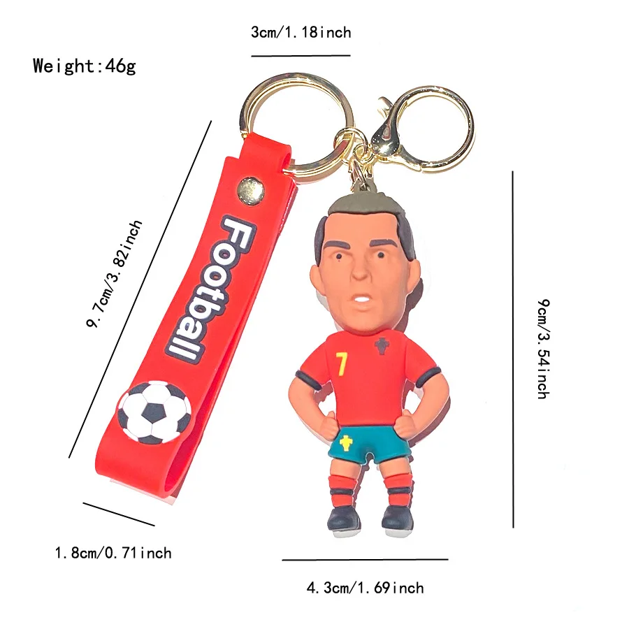 Creative cartoon cr7 football character keychain cute penalty kick Cristiano Ronaldo character keychain men s and women s bag pe