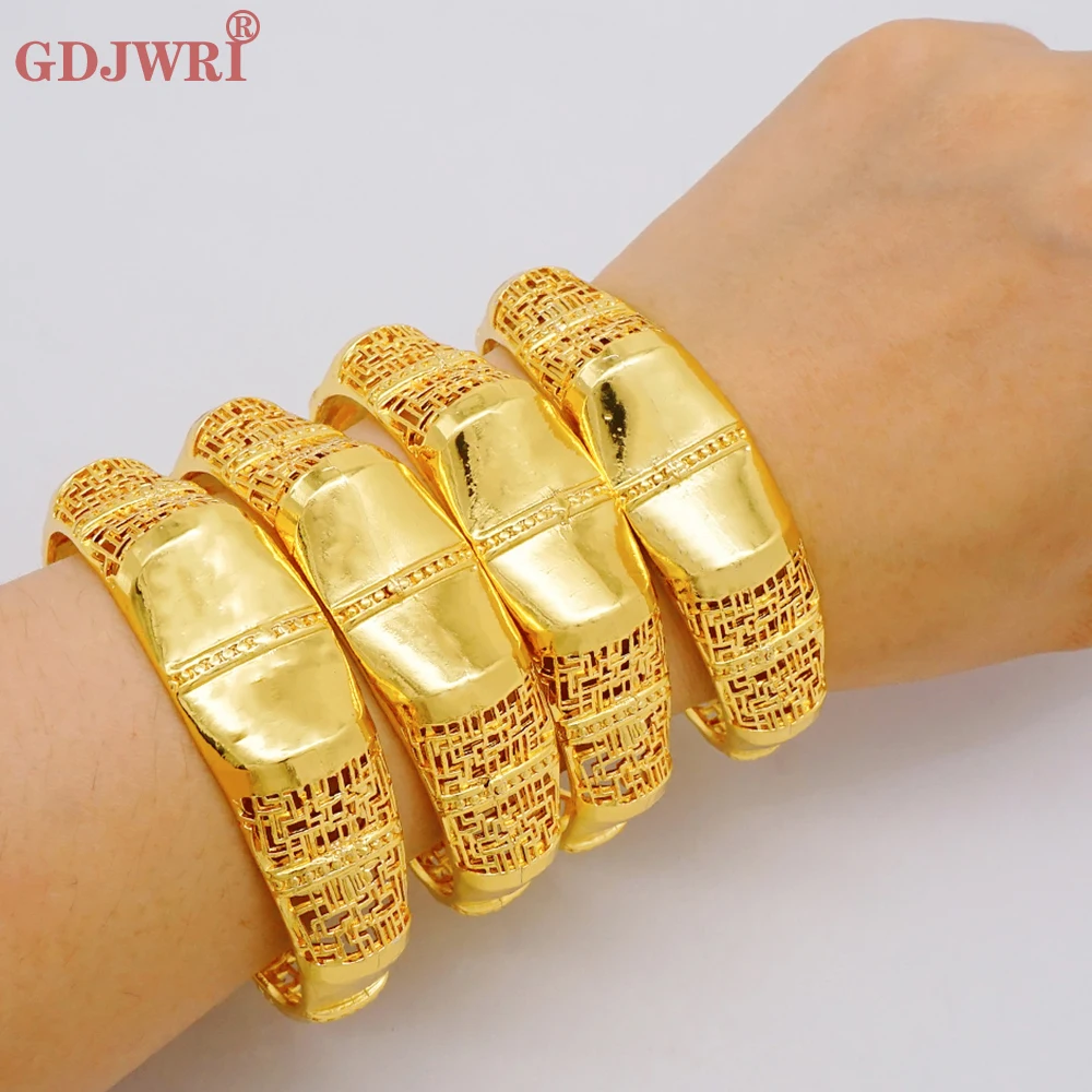 Luxury Unique  African Dubai Gold Color Cuff  Bangles For Women Arabic Charm Ethiopian Bracelet Nigerian Wedding Jewelry Gifts