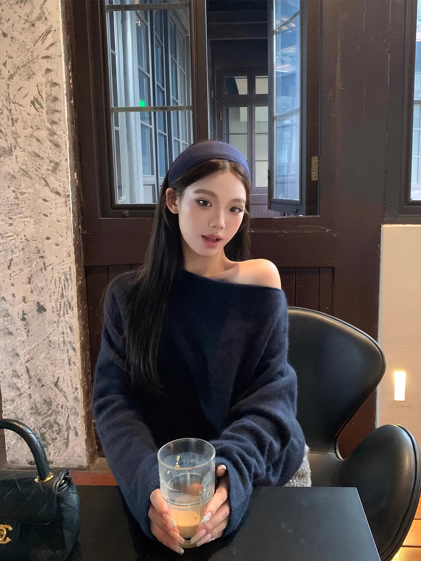 

EU IIWAN Soft Blue Knitted Sweater Women's oulder Bared Multi-wear Sle Autumn Winter New Arrival Comfortable Knitwear