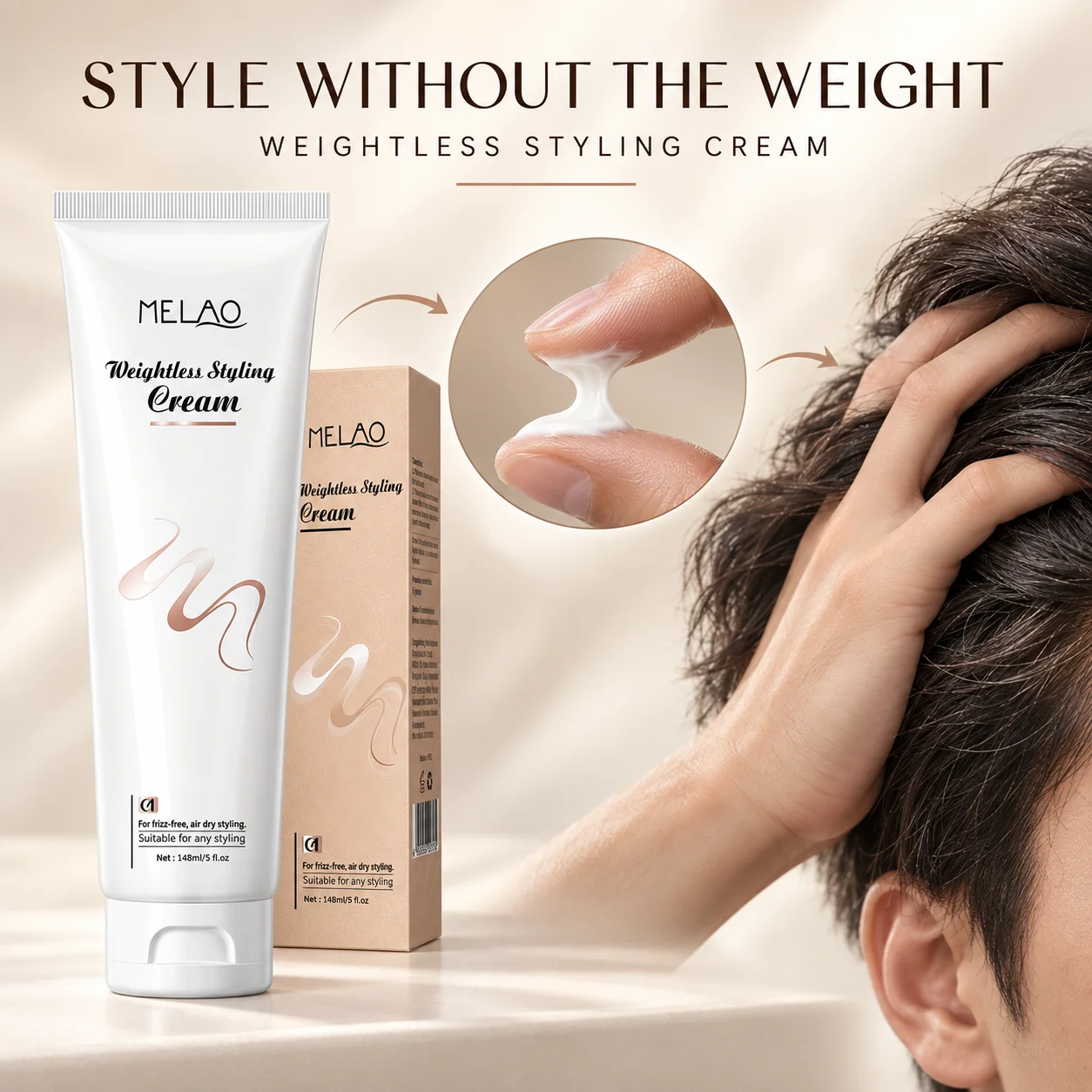MELAO Weightless Styling Cream 148ml Frizz Free Air Dry Styling Cream Lightweight Smooth Define Hold Shine All Hair Types Creams