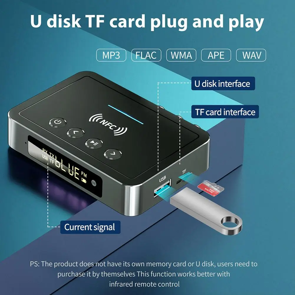 NFC bezprzewodowy nadajnik-odbiornik samochodowy Bluetooth kompatybilny 5.0 Adapter M6 Fm 3 w 1 Adapter Audio z wyświetlaczem LED