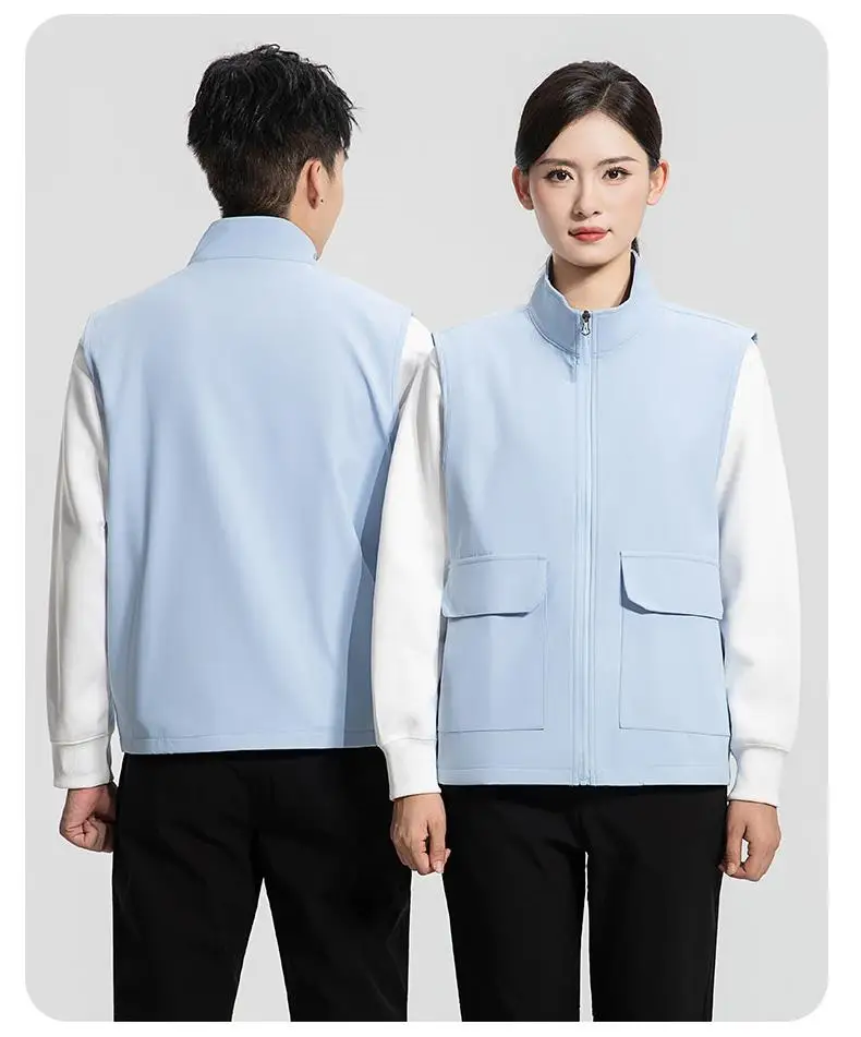 2026 New Soft-shell stand-up collar jacket work uniform with logo Spring Autumn high-end 4S store large pocket workwear vest