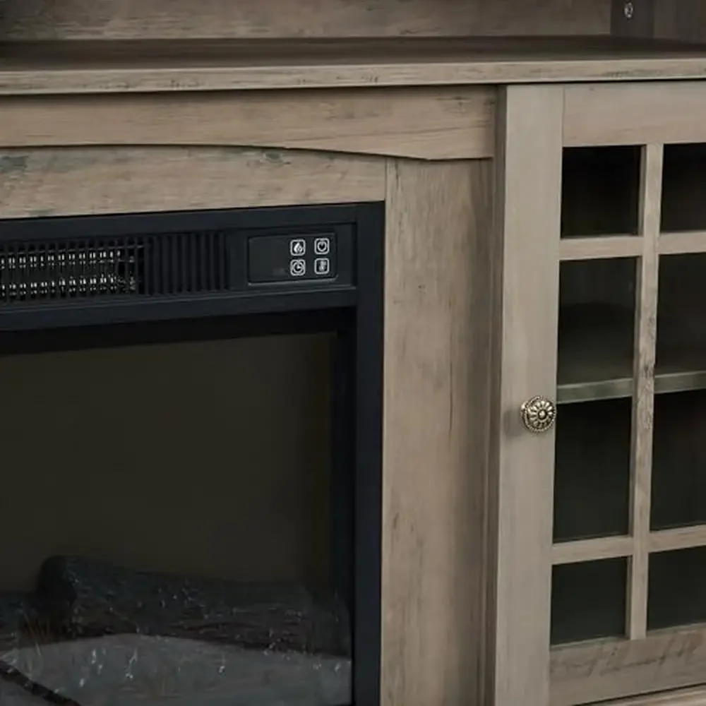Modern Farmhouse TV Stand with 24.5'' Electric Fireplace 55-65 Inch TV Entertainment Center Rustic Wooden Door Storage Realistic image 5