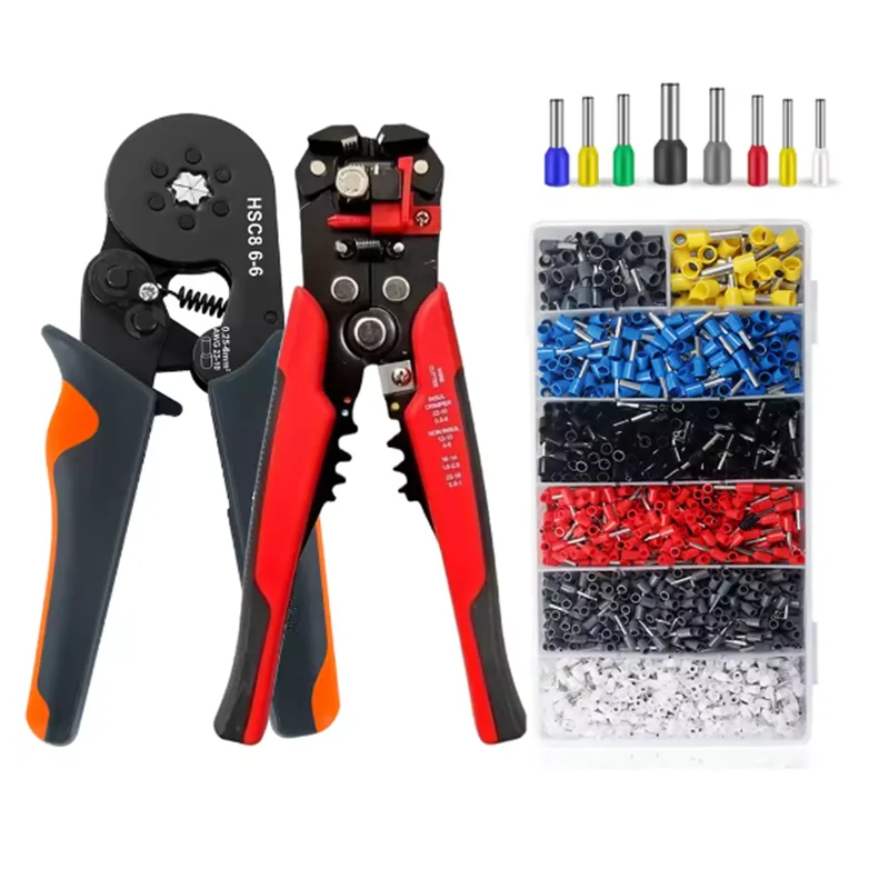 AOKIN Self-Adjusting Wire Stripper Crimper Tool Hexagonal Self-Adjustable Ratchet Ferrule Crimping Tool Kit with Wire Terminals