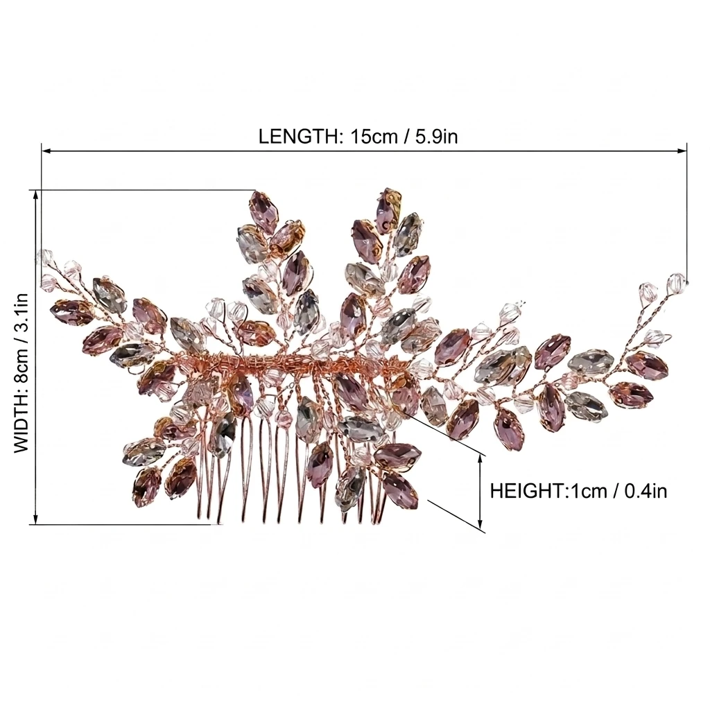 Elegant Hair Comb Leafy Design for Bridal Wedding Ceremony Rhinestone Crystal Headpiece Hand-made Party Accessories Gift