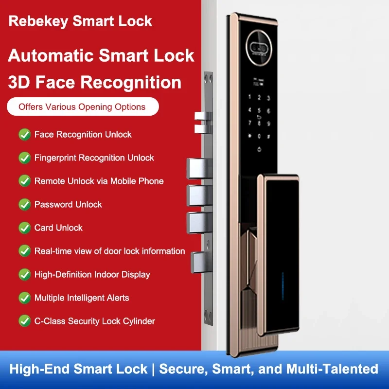 yyhcWiFi Video Intercom Face Door Lock with Camera Real-time Monitoring Fingerprint WiFi APP 3D Face Rrecognition Smart Lock