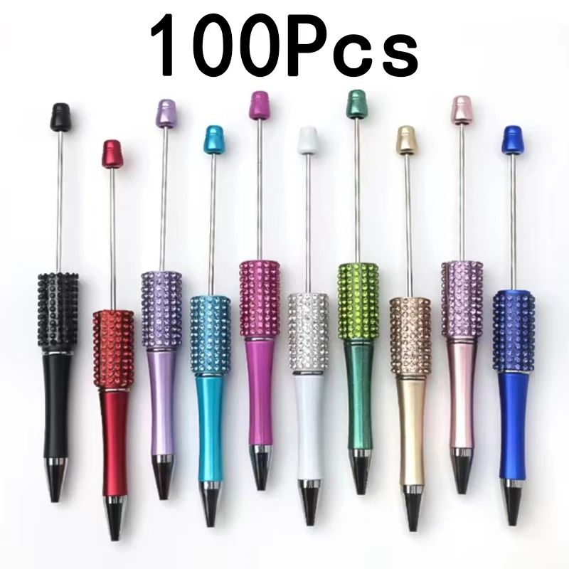 

100Pcs Diamond Bead Ballpoint Pen DIY Beadable Ballpoint Pens Student Stationery Pens