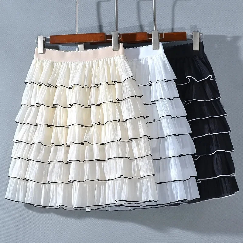 กระโปรงมินิสเกิร์ตสไตล์โลลิต้าหวานๆ สำหรับผู้หญิง กระโปรงปาร์ตี้ทรงเค้กแต่งลูกไม้หรูหรา สไตล์โกธิค Y2k พร้อมหัวเข็มขัดโลหะ