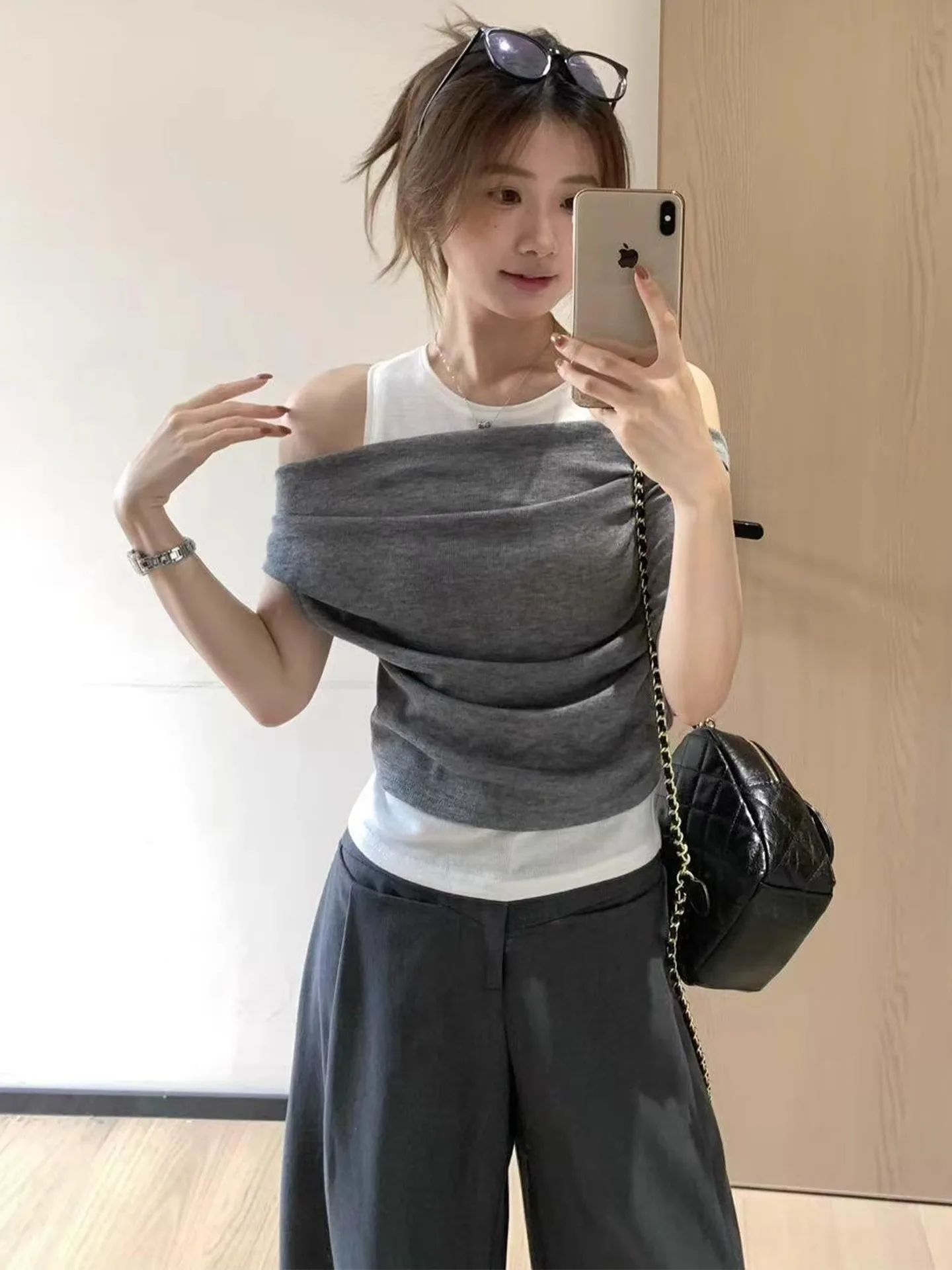 Faionable Summer ort Sve Camiseta Prendas de abrigo para mujer Falso de dos piezas con hombros descubiertos Chaleco picante para niña Top Commute Sle Sli...