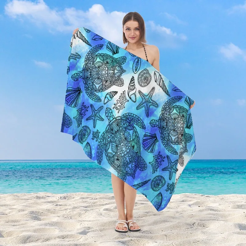 Blue Sea Turtle Ocean Animal Beach Towel Polyester Quick Dry Sand Free Swim Bath Towel for Summer Vacation Beach Surfing Travel