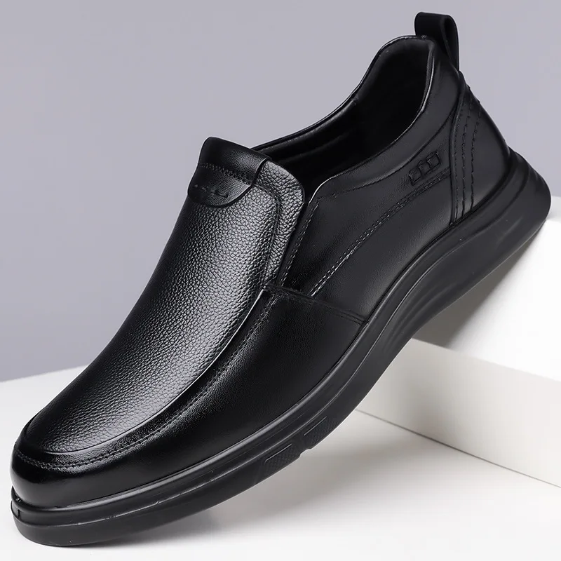 New Men Casual Shoes Fashion Business Formal Men Shoes Comfort Slip on Male Loafers Soft Sole Wear-Resistant Leather Work Shoes