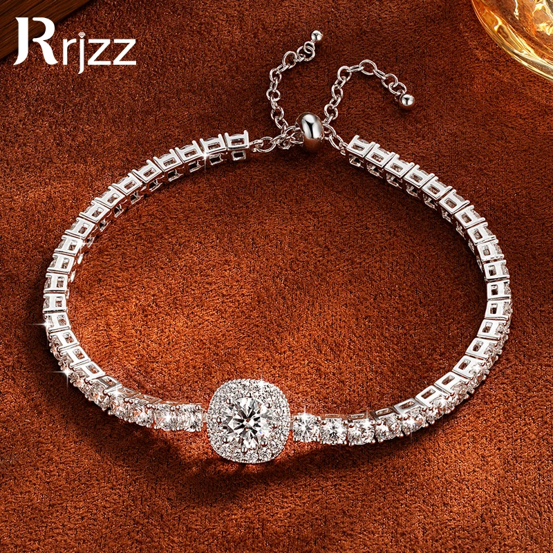 

Rrjzz 1CT D-Color Moissanite Single-row Sugar Cube Bracelet GRA VVS1 Lab Imitation Diamond Luxury Women Bracelet Jewelry Gifts