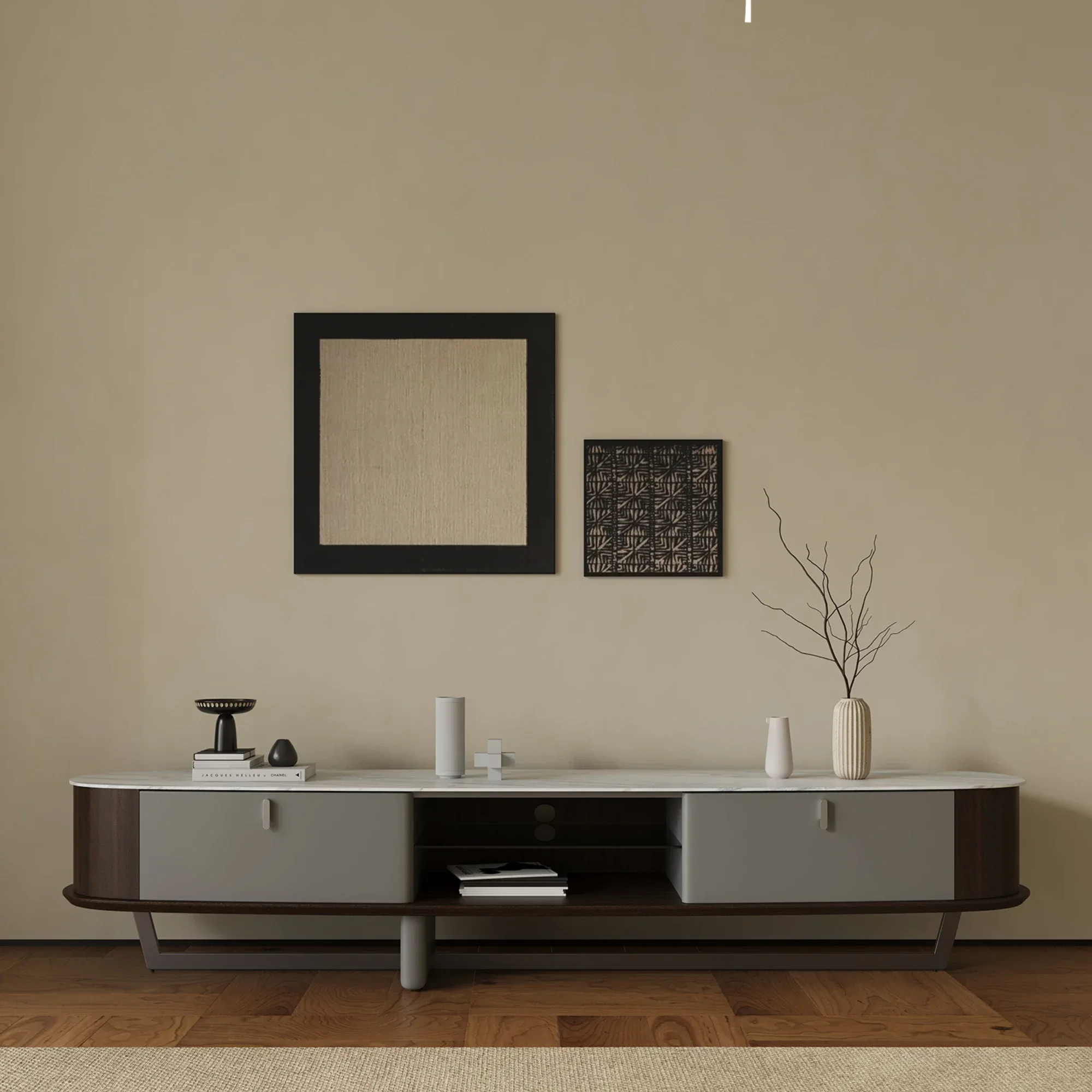 

TV Cabinet and Tea Table Combination Living Room Stone Plate Italian Minimalist Storage Floor Cabinet Small Apartment