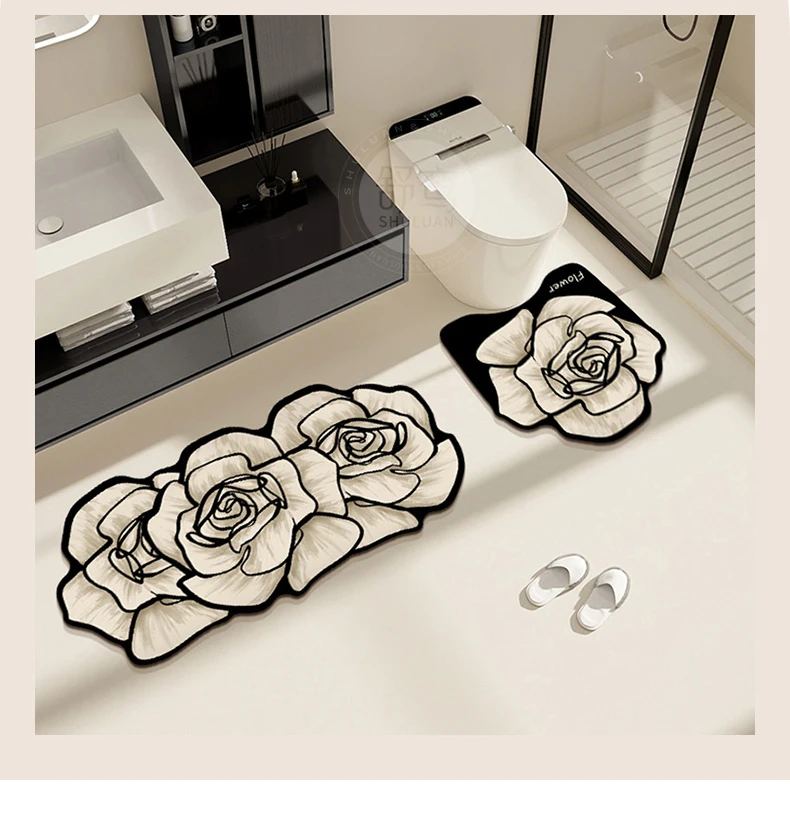 VIKAMA 1/3PCS Teppich Französisch Premium Geformt Wc Teppich Licht Luxus Badezimmer Wc Saugfähigen Nicht-slip Kissen hause Dekoration – Detail 15