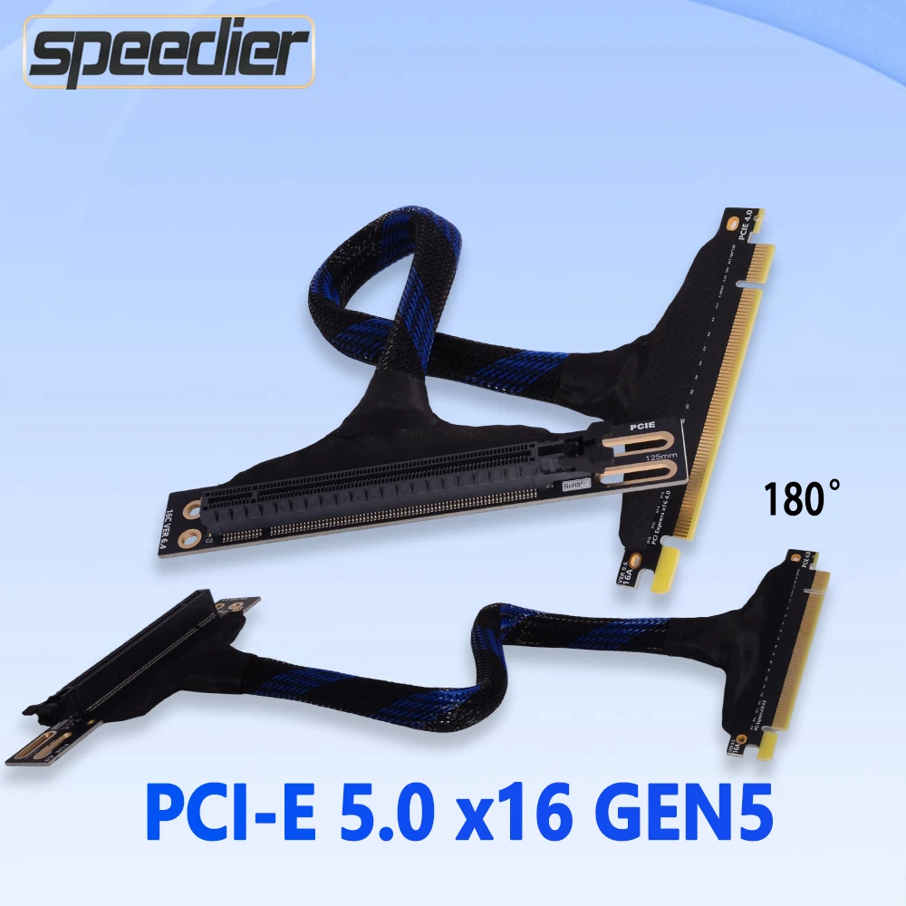 

Удлинительный кабель Gen5 PCIe 5.0 X16 180 ° Высокоскоростной посеребренный серверный кабель без потерь для графического процессора для видеокарты AMD RTX 5090