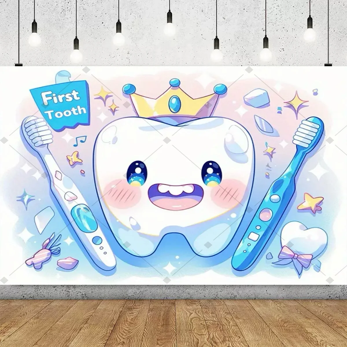 Happy Tooth Theme Party Decoration Background My First Tooth Baby Growth Birthday Party Backdrop Baby Baptism Party Supplies