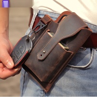 New Men's cow leather vintage man small waist casual bag male crossbody mobile phone bag