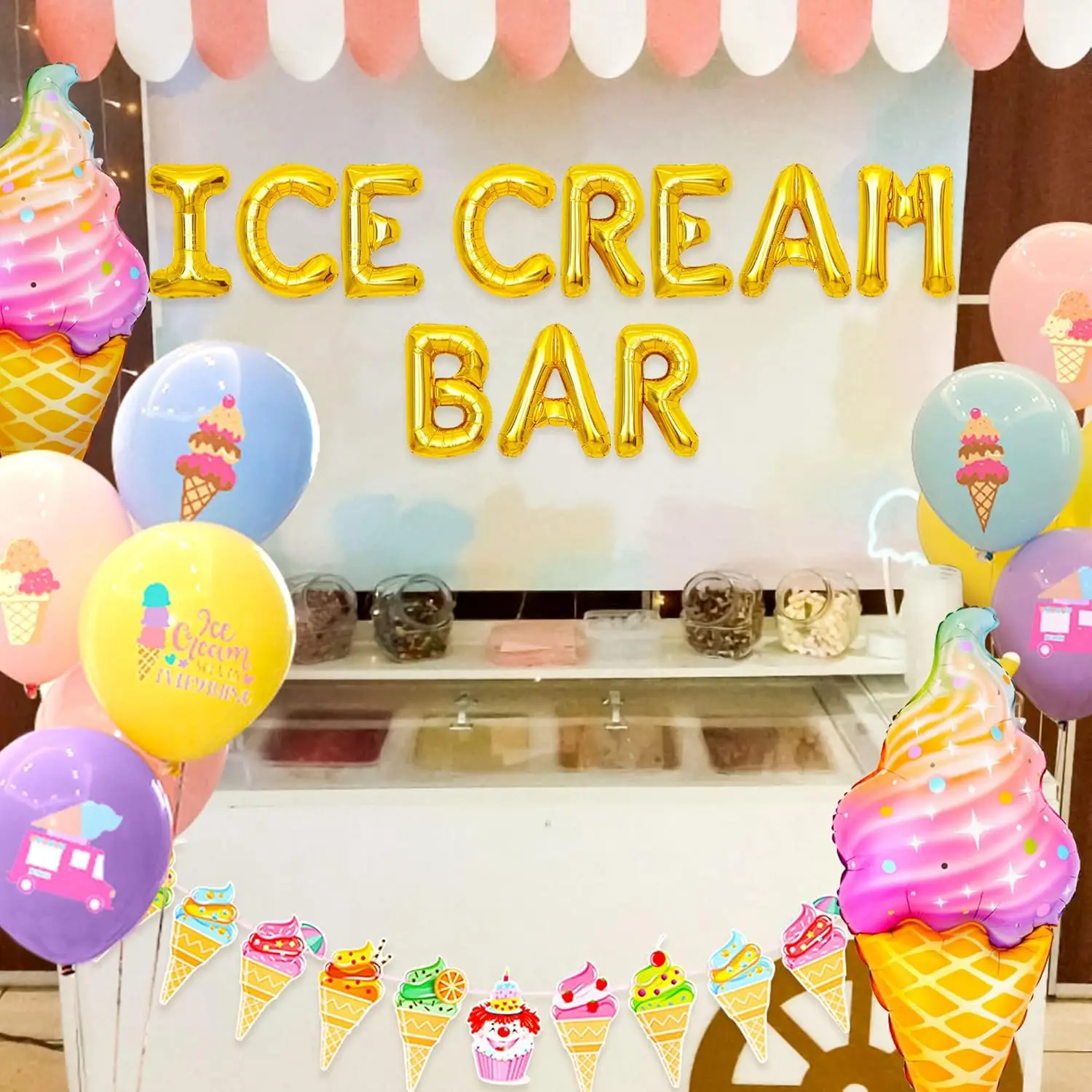 Laventy Ice Cream Bar Decoração, Sorvete Suprimentos, Ice Cream Banner, Decoração do aniversário