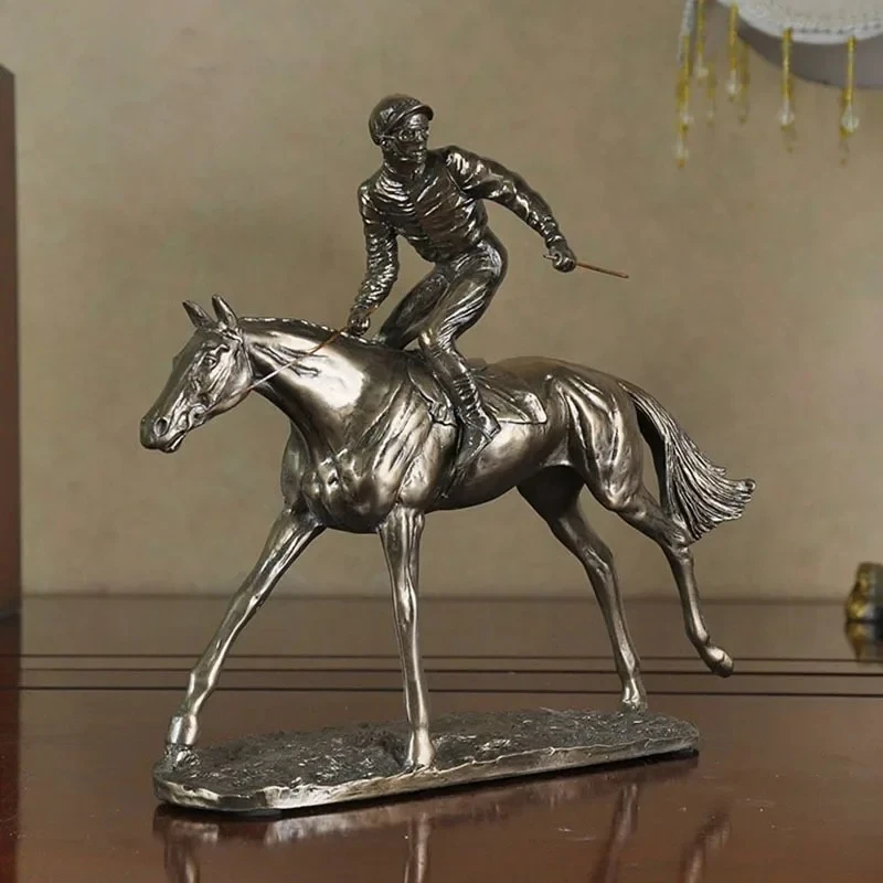 Horse Racing Statue Resin Crafts Jockey Rider Ornaments Desk Decoration Athlete Sculpture Room Aesthetics Horse Furnishings