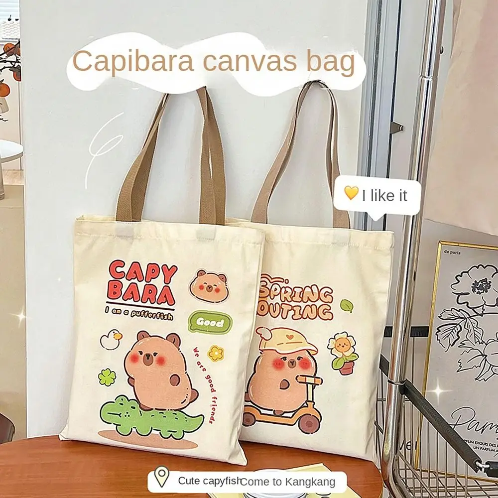 Borse a secchiello stampate con orso gatto capibara 2024 borsa a tracolla in tela di grande capacità borsa per la spesa in stile coreano pendolarismo