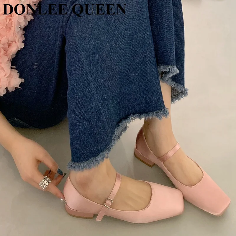 2024 New Spring Summer Shoes Women Flat Heels Square Toe Mary Jane Ballet Flats Rainbow Candy Color Ballerina Soft Casual Loafer