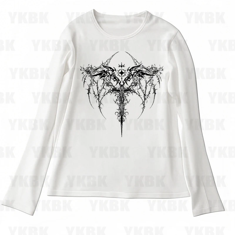 

Kawaii Футболки с длинными рукавами и принтом в стиле аниме Y2k, модные топы, уличная одежда, женские Harajuku, ретро 90-х годов, эмо, повседневные, в стиле панк, для малышей, готика