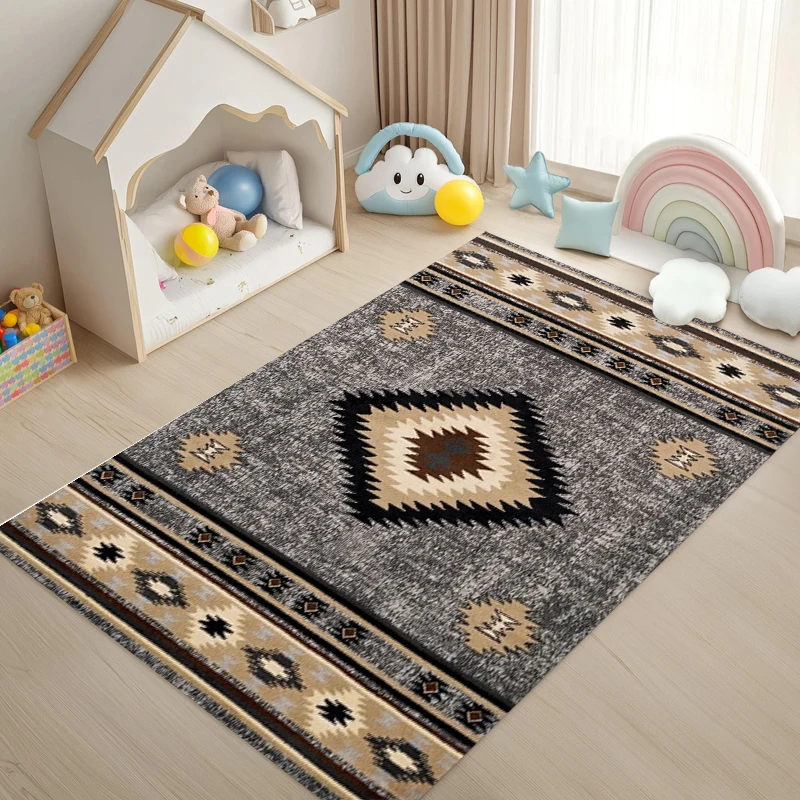 Kids' Boho Ethnic Area Rug Non Slip Soft Play Mat for Children's Room Cute Geometric Floral Patterns Stylish Floor Carpet