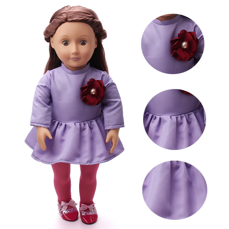 18 Inch Doll Girl Purple Set Doll Retro Two-Piece Set Lace Top Slim Fit Pants Doll Retro Fashion Outfit Doll Accessories