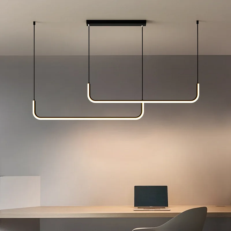 Nordic Creative Line Chandelier Hotel Homestay Living Room Restaurant Bar Counter Dimmable LED Pendant Lamps Home Lighting Decor