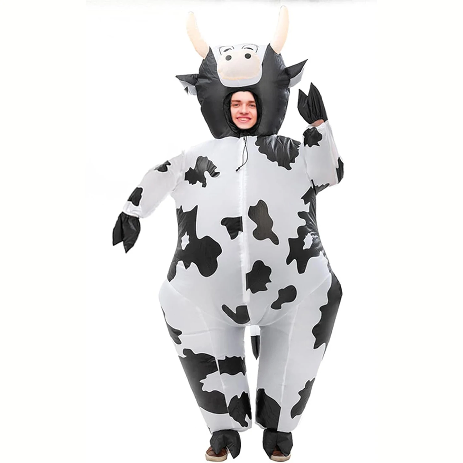 Dairy Cow Inflatable Costume Milk Cow Blow Up Suit Party Game Cosplay White Halloween Costume Jumpsuit Christmas