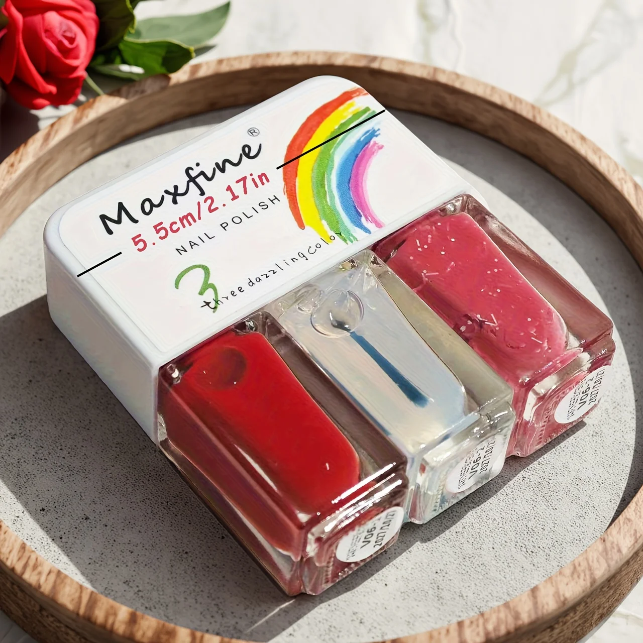 v06 Maxfine Nail Polish Set 3 Bottles Quick Dry Long-lasting Tearable Water-based No Need for UV Lamp Instant Brighten Nails