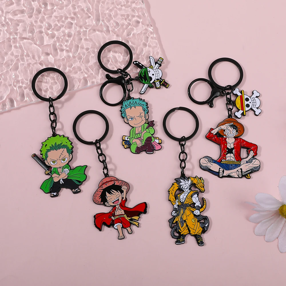 One Piece Anime Keychain Set - Monkey D. Luffy & Roronoa Zoro Cartoon Characters for Backpack Decoration Collectible Gifts - view 3