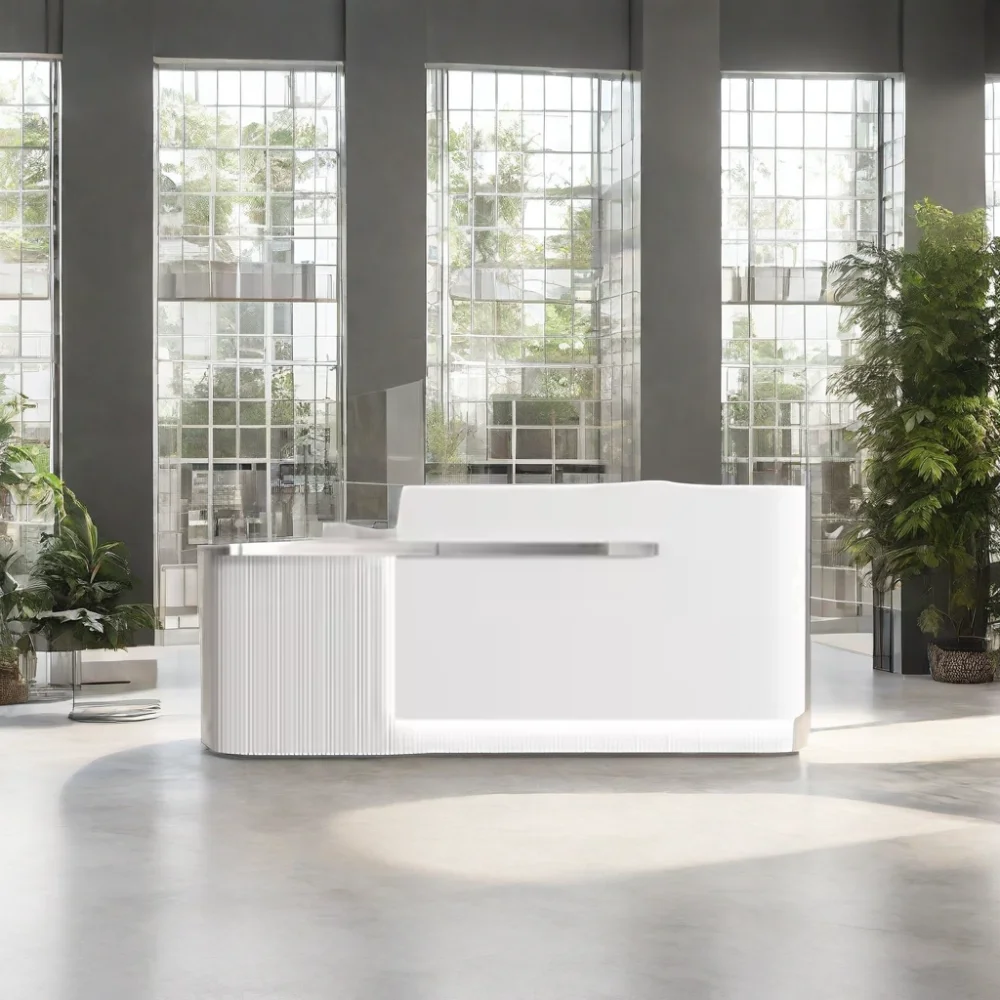 *2306 White L-corner Curved Reception Desk Small Salon Furniture Beauty Salon Front Desk & Counter Office Furniture MDF