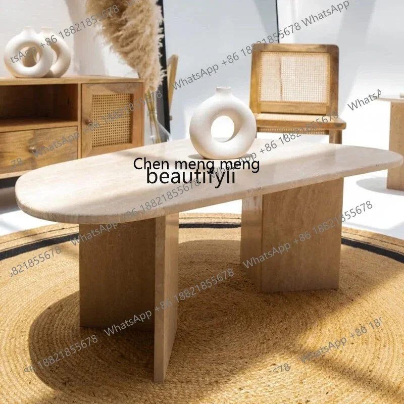 

M178 Natural travertine coffee table small apartment living room next to the sofa tatami, Japanese simple wabi-sabi coffee table