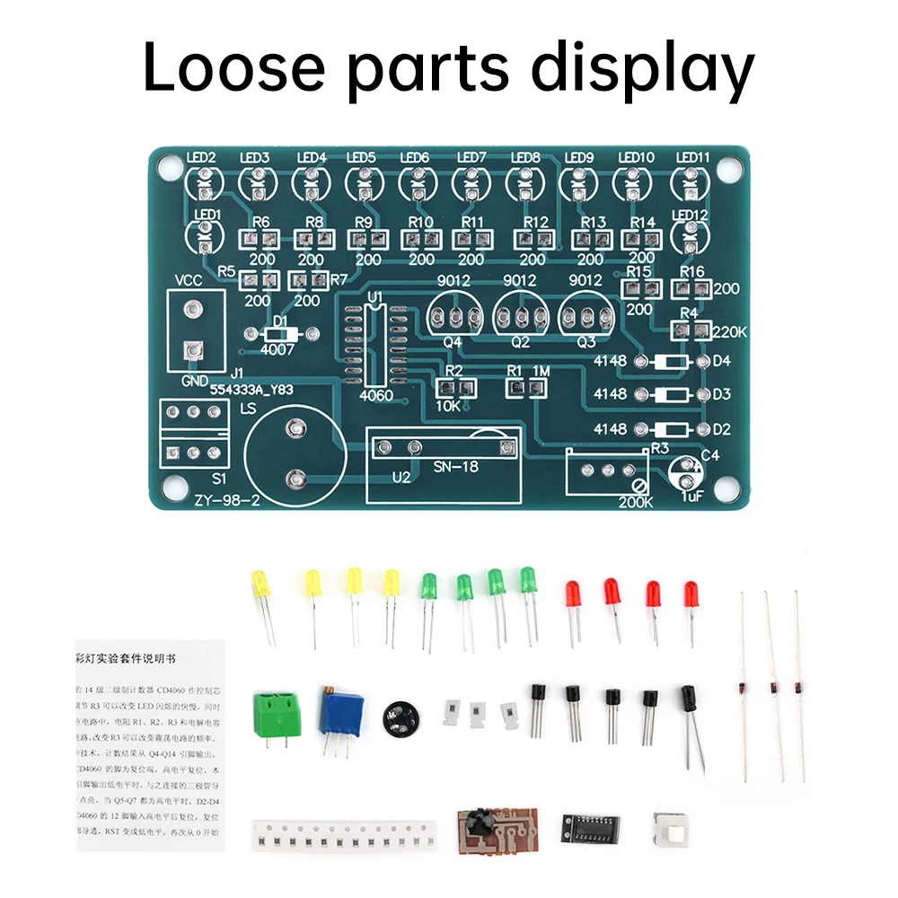 DC4.5-5V CD4060 SMD Music LED Color Light Circuit Welding Dream Light Module DIY Kit Loose Parts For Electronic Learning Kits