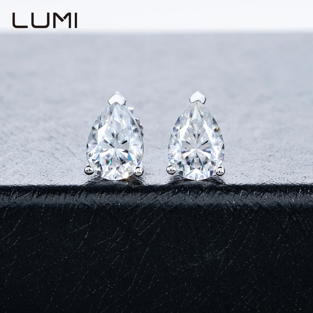

LUMI, женские серьги-гвоздики из стерлингового серебра 925 пробы, 0,5-3 карата, муассанит с каплями воды, супер вспышками, бриллианты, высококачественные украшения для ушей