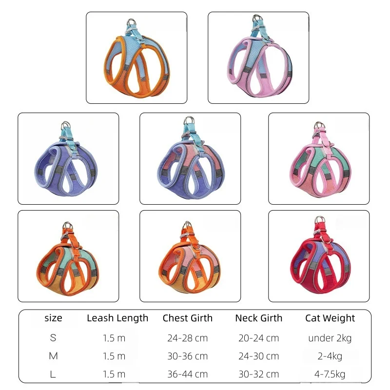 Cute Vest Cat Harness Leash Set Escape Proof Adjustable Reflective Buckle For Kitten_voghion.com