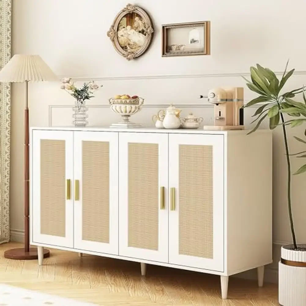 Sideboard Buffet Cabinet Rattan Accent Storage Dining Kitchen Hallway Cupboard Buffet Server Cabinet Classical Modern Design